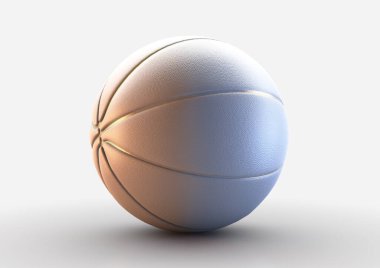 İzole edilmiş beyaz stüdyo arka planında altın işlemeli beyaz basketbolu gösteren bir konsept.