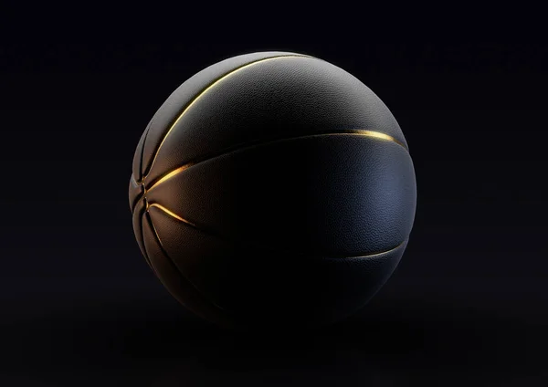 Concept Black Basketball Gold Trim Isolated Black Studio Background Render — Stock Photo, Image