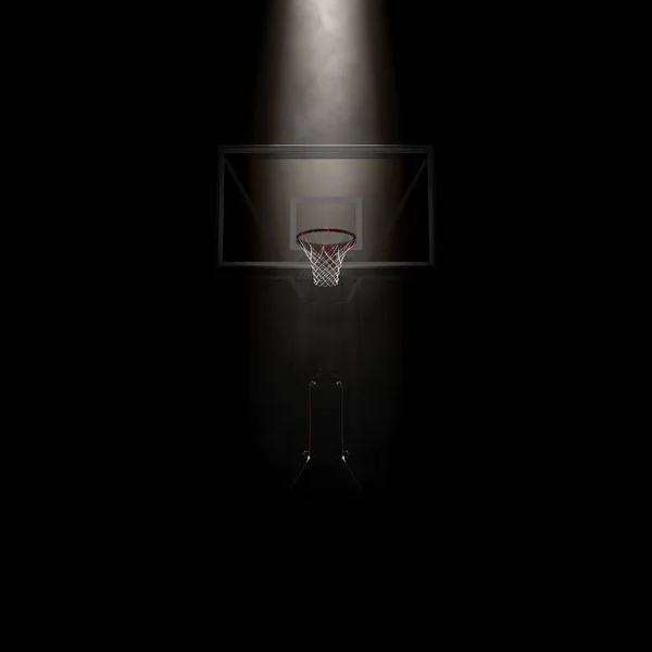 Koncept Zobrazující Pravidelný Basketbalový Koš Dramaticky Reflektovaný Shora Izolovaném Tmavém — Stock fotografie