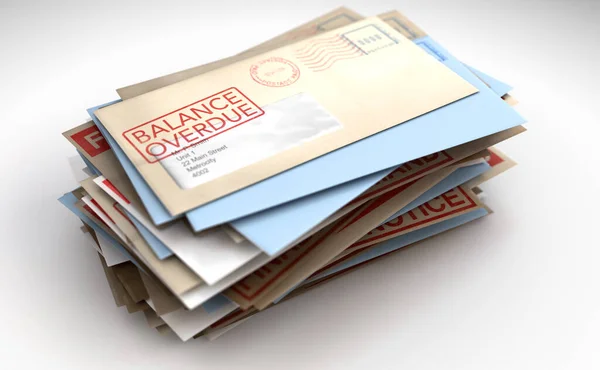 Teslimat Pullarıyla Dolu Bir Zarf Yığını Gecikmiş Faturaları Izole Edilmiş — Stok fotoğraf