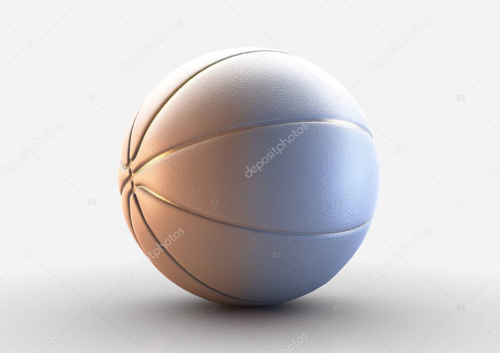 A concept showing white basketball with gold trim on an isolated white studio background - 3D render