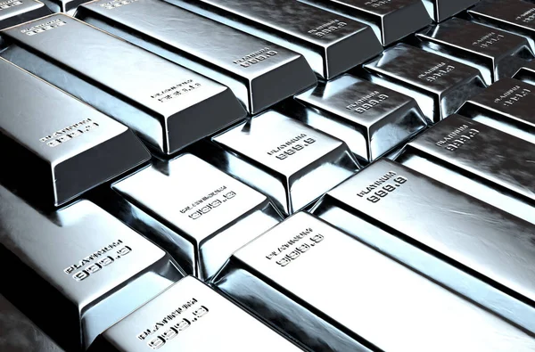 Een Stapel Massief Platina Ingots Een Geïsoleerde Donkere Achtergrond Render — Stockfoto