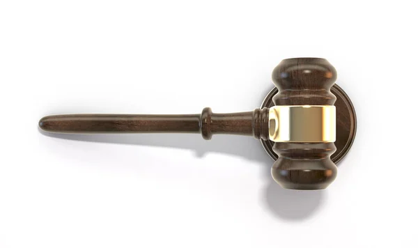 Regular Wooden Auctioneers Hammer Judges Gavel Brass Trim Isolated White — Stock Photo, Image