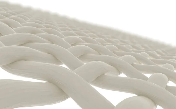 Beyaz Arkaplanda Örülmüş Basit Bir Tekstil Iplikçiklerinin Mikroskobik Yakın Görüntüsü — Stok fotoğraf