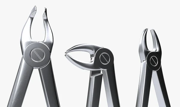 Set Various Steel Dentists Plier Tools Isolated White Studio Background — Stock Photo, Image