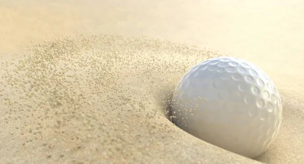 Une Action Extrême Près Une Balle Golf Percutant Sable Dans — Photo