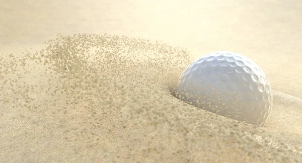 Extreme Nahaufnahme Eines Golfballs Der Einem Bunker Auf Sand Einschlägt — Stockfoto