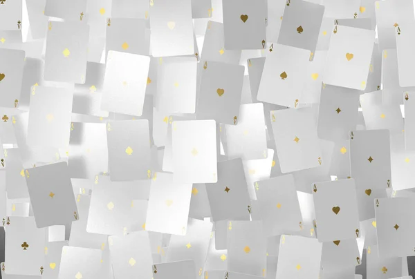 Uma Variedade Cartões Casino Branco Reflexivo Com Marcas Ouro Flutuando — Fotografia de Stock