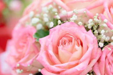 Kırmızı gül ve pembe güzel bir çiçek vazo içinde tanzimi. Romantik dekore düğün dekorasyon binada gibi önemli olaylarda var. Ve sevdiklerinize vermek. kopya alanı.