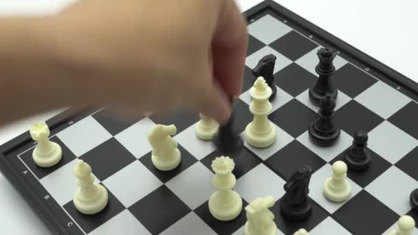 Businessmen Play Chess Holding Black King Kill Opposing King Strategies — Stock Video