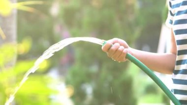 35-30 yaş arası Asyalı kızlar akşam ağaç düz bir boru ile sulanır. Bu bir akşam faaliyettir. Bahçe ve ağaçlara evde bakmakta.