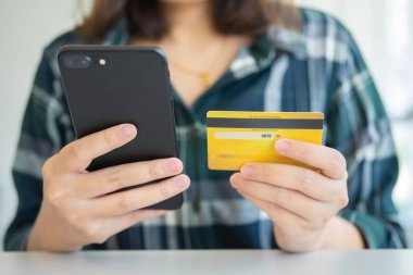 Akıllı telefon ve alışveriş çantaları teslimat servi ile online alışveriş