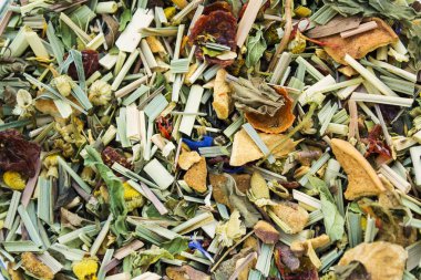 Bitkisel papatya çay yaprakları arka plan kurumuş. Üstten görüntüleyin. Clo