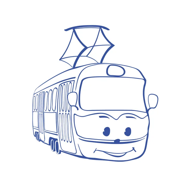 Straßenbahn Zeichnung Smiley Straßenbahn Karikatur — Stockvektor