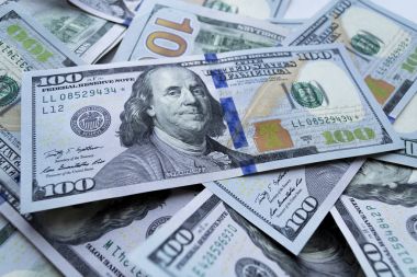 Dolar, closeup fotoğraf yüz dolarlık banknot. Soyut