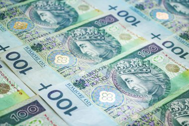 Yüz lehçe zloti banknotlar arka plan. Finans, İş