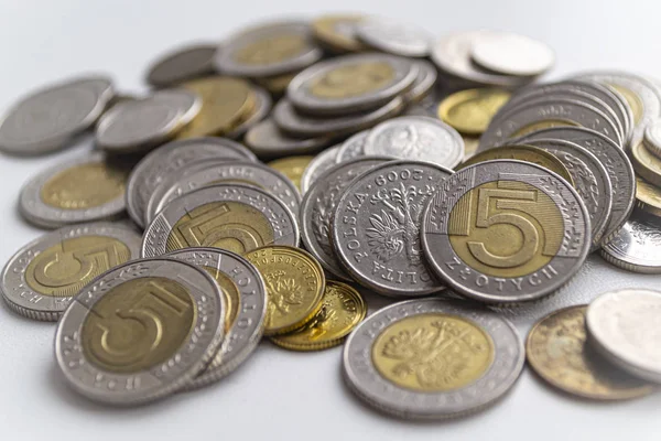 Monedas zloty polacas. Foto macro. Polski zloty — Foto de Stock