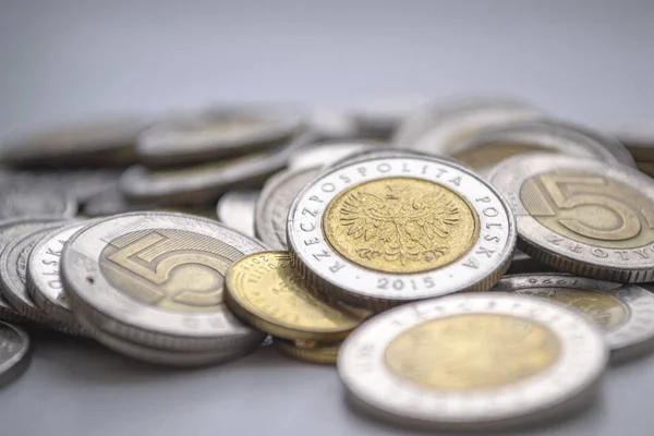 Pln. Poolse Zloty munten. Financiële achtergrond — Stockfoto