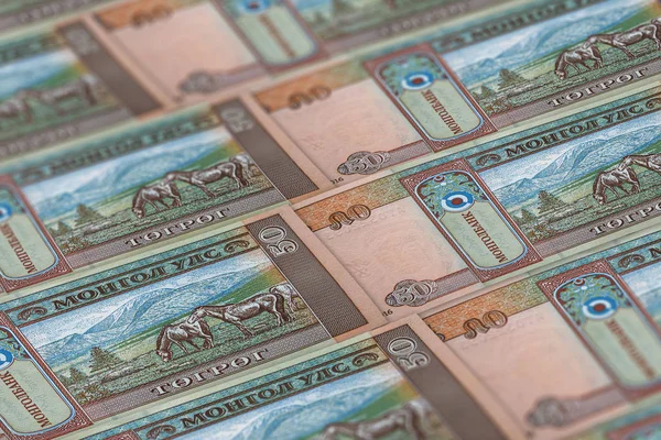 Money of Mongolia. 50 tugriks financial background. — Stock Photo, Image