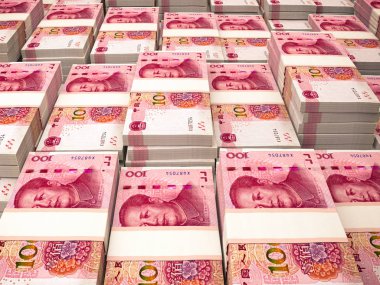 Çin para birimi. 100 Çin renminbi arka plan. Makro