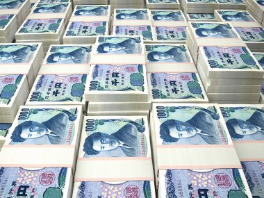 Yen. Japonya 'nın parası. 1000 Japon Yen arka planı. Makro çekim