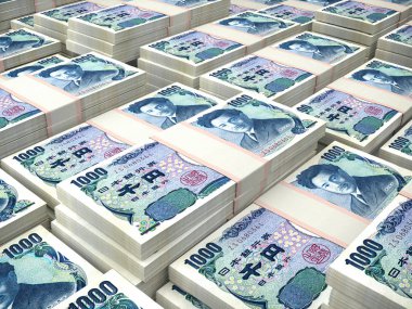 Yen. Japonya 'nın parası. 1000 Japon Yen arka planı. Makro çekim