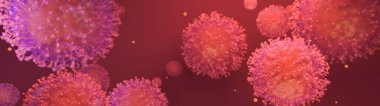 Coronavirus. Virüslü arka plan. Renkli arka planda grip virüsleri. 3d illüstrasyon