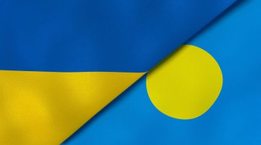 Ukrayna ve Palau 'nun iki bayrağı. Kaliteli bir iş geçmişi. 3d illüstrasyon