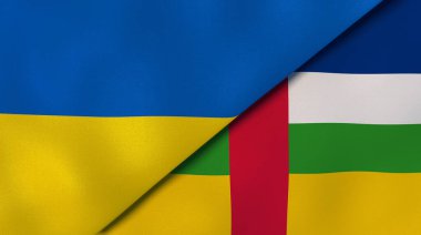 Ukrayna ve Orta Afrika Cumhuriyeti 'nin iki bayrağı. Kaliteli bir iş geçmişi. 3d illüstrasyon