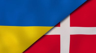 Ukrayna ve Danimarka 'nın iki bayrağı. Kaliteli bir iş geçmişi. 3d illüstrasyon