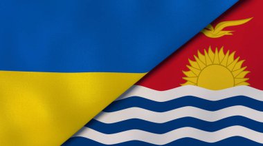 Ukrayna ve Kiribati 'nin iki bayrağı. Kaliteli bir iş geçmişi. 3d illüstrasyon