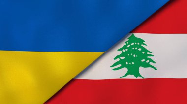 Ukrayna ve Lübnan 'ın iki bayrağı. Kaliteli bir iş geçmişi. 3d illüstrasyon