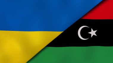 Ukrayna ve Libya 'nın iki bayrağı. Kaliteli bir iş geçmişi. 3d illüstrasyon