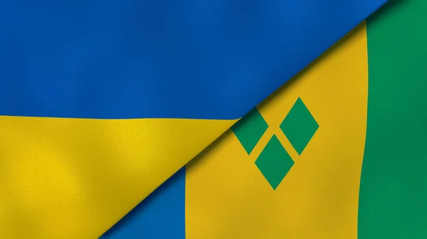 Dvě Vlajky Ukrajiny Svatého Vincence Grenadin Vysoce Kvalitní Obchodní Zázemí — Stock fotografie
