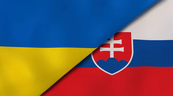 Два Державні Прапори України Словаччини Високоякісне Ділове Минуле Ілюстрація — стокове фото
