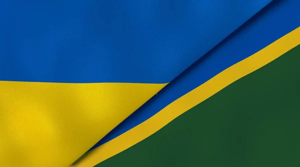 Dois Estados Bandeiras Ucrânia Ilhas Salomão Fundo Negócios Alta Qualidade — Fotografia de Stock