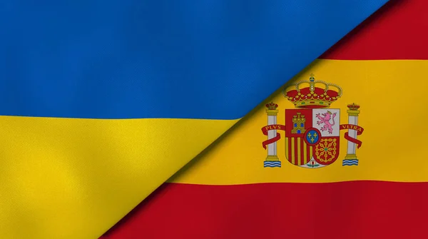 Ukrajna Spanyolország Két Állami Zászlaja Kiváló Minőségű Üzleti Háttér Illusztráció — Stock Fotó