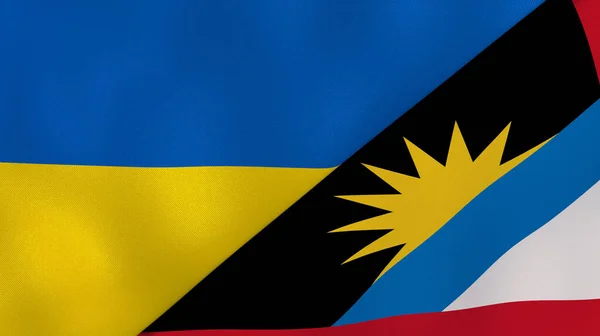 Dois Estados Bandeiras Ucrânia Antígua Barbuda Fundo Negócios Alta Qualidade — Fotografia de Stock