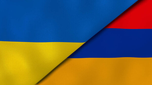 Two states flags of Ukraine and Armenia. High quality business background. 3d illustration