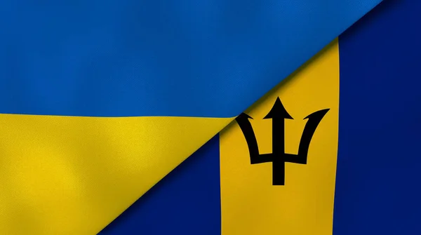 Δύο Κράτη Σημαίες Της Ουκρανίας Και Μπαρμπάντος Επαγγελματικό Υπόβαθρο Υψηλής — Φωτογραφία Αρχείου