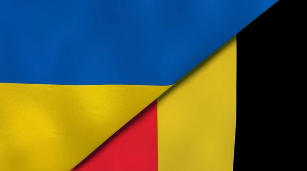 Twee Vlaggen Van Oekraïne België Hoge Kwaliteit Zakelijke Achtergrond Illustratie — Stockfoto