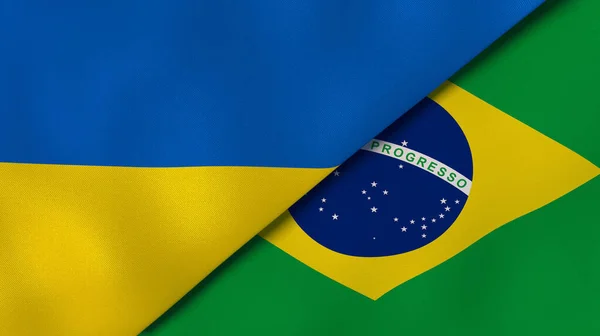 Zwei Staaten Flaggen Der Ukraine Und Brasilien Hochwertiger Geschäftlicher Hintergrund — Stockfoto