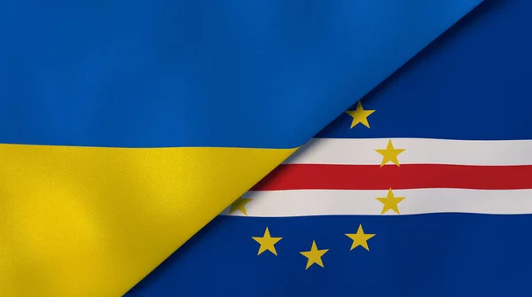 Δύο Πολιτείες Σημαίες Της Ουκρανίας Και Του Πράσινου Ακρωτηρίου Επαγγελματικό — Φωτογραφία Αρχείου