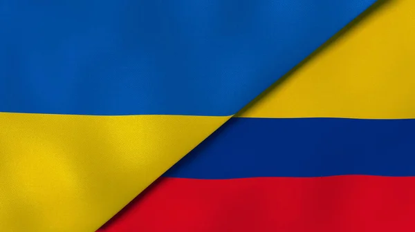 Два Державні Прапори України Колумбії Високоякісне Ділове Минуле Ілюстрація — стокове фото