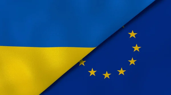 Δύο Κράτη Σημαίες Της Ουκρανίας Και Της Ευρωπαϊκής Ένωσης Επαγγελματικό — Φωτογραφία Αρχείου
