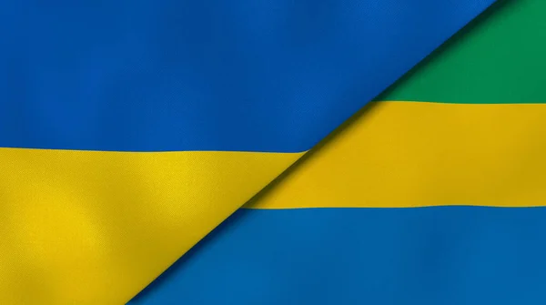 Twee Vlaggen Van Oekraïne Gabon Hoge Kwaliteit Zakelijke Achtergrond Illustratie — Stockfoto