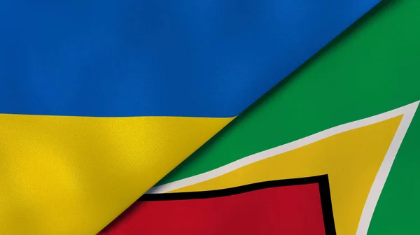 Twee Vlaggen Van Oekraïne Guyana Hoge Kwaliteit Zakelijke Achtergrond Illustratie — Stockfoto
