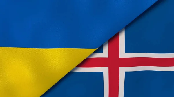 Два Державні Прапори України Ісландії Високоякісне Ділове Минуле Ілюстрація — стокове фото
