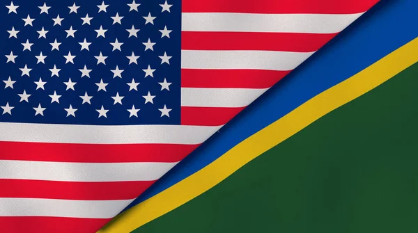 Dwie Flagi Stanów Zjednoczonych Wysp Salomona Wysokiej Jakości Doświadczenie Biznesowe — Zdjęcie stockowe