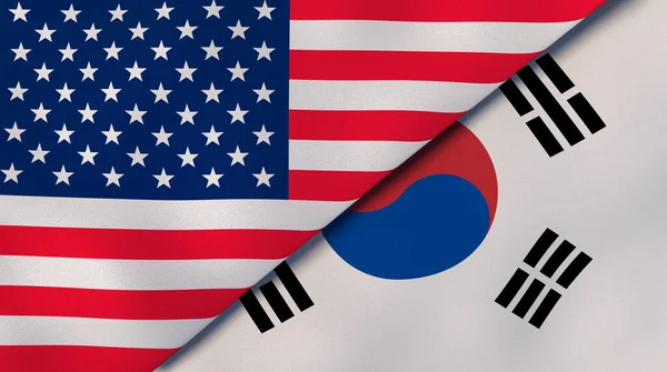 美国和韩国的两个州的国旗 高质量的商业背景 3D说明 — 图库照片